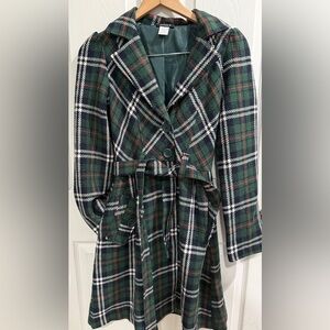 VTG Better Be Green Red White Plaid Holiday Christmas Jacket Trench Coat